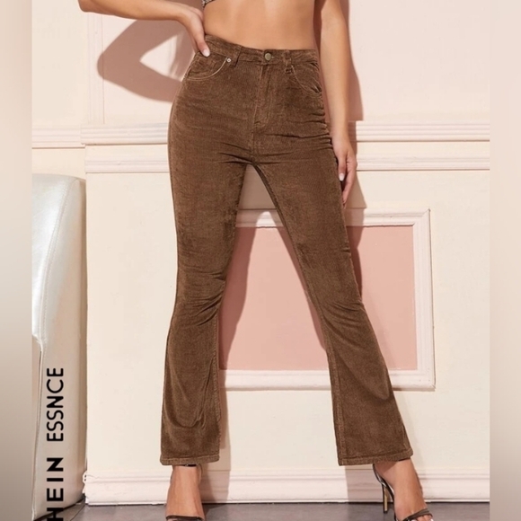 Shein High-Waisted Brown Flare Leg Corduroy Size 4 - Picture 1 of 14